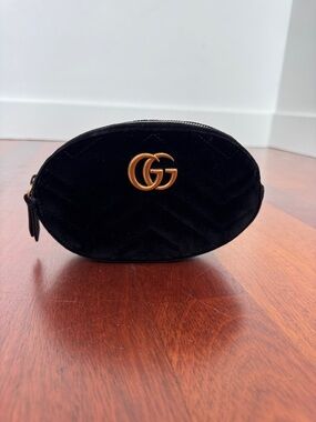 Gucci Black Velvet Belt Bag with Gold GG Hardware